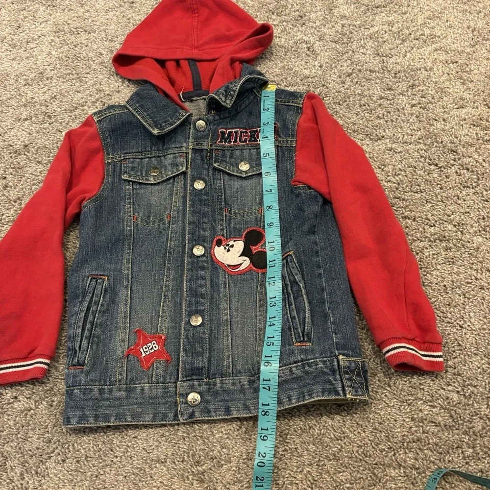 VTG Disney Mickey Mouse Layered-Look Denim Jacket Hoodie Sweatshirt Size 4 / 5